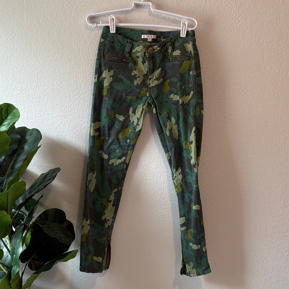 CAbi Green Camo Skinny Jeans with zipper details 2